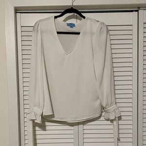 CeCe Cream V-Neck Blouse with Tie Sleeves
